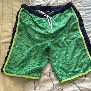 Lands' End Vibrant Green and Navy Swim Shorts